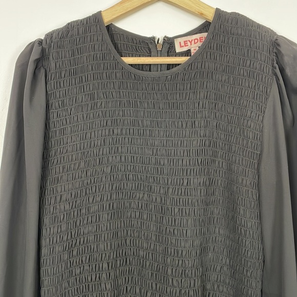 Leyden top women size M long sleeve textured jewel neck peplum elastic bodice - Picture 3 of 8